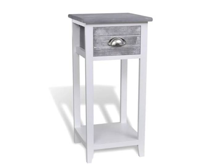Helloshop26 Nachttisch Nachttisch Kommode Schrank Schlafzimmer mit 1 Schublade, Grau und Weiß 1402176