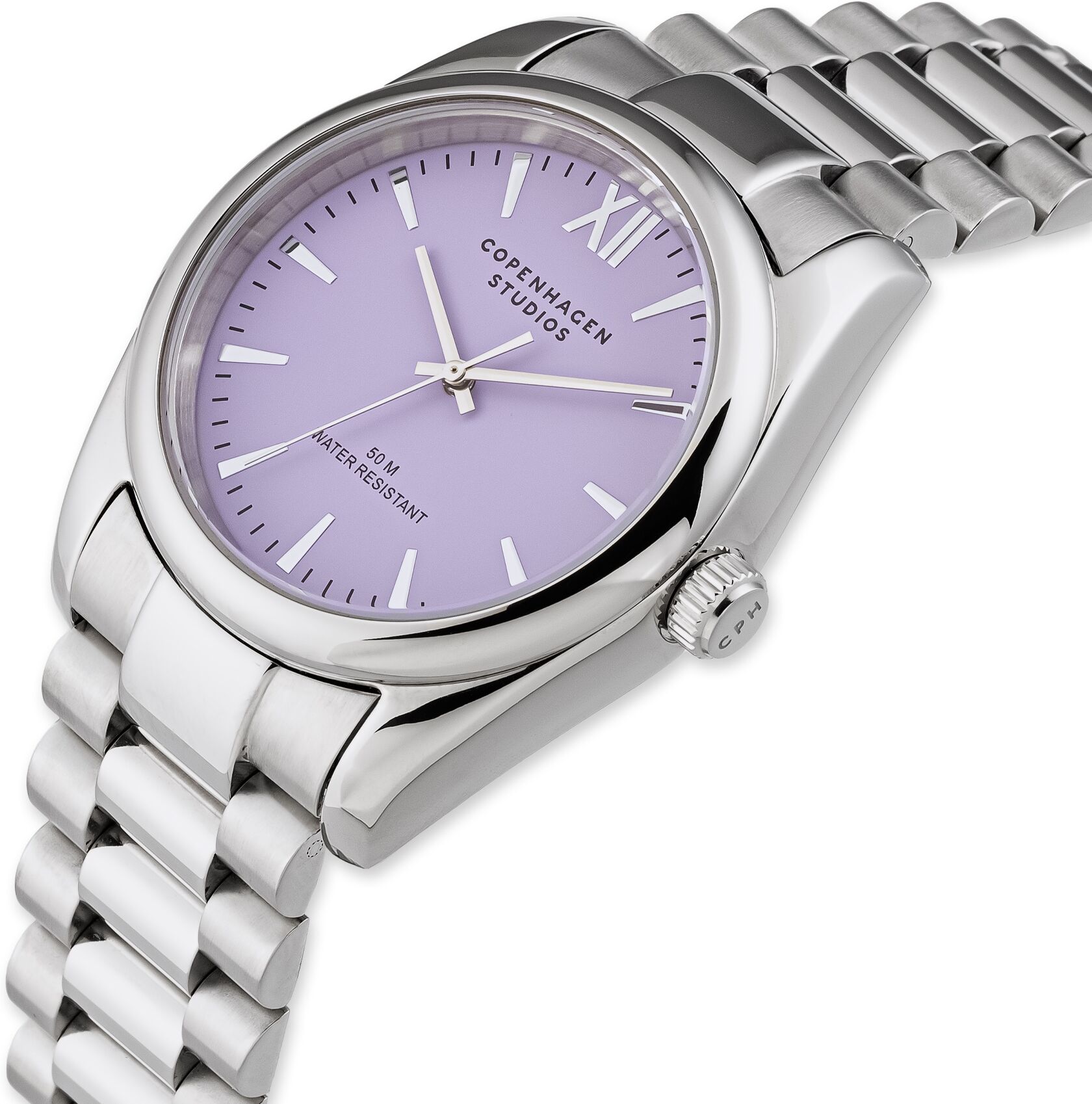 Quarzuhr COPENHAGEN STUDIOS "Classic Round Watch", lila (silberfarben, fliederfarben, fliederfarben), Armbanduhren, Damen, silberfarben, Quarzuhr, Armbanduhr, Damenuhr, Edelstahlarmband, analog