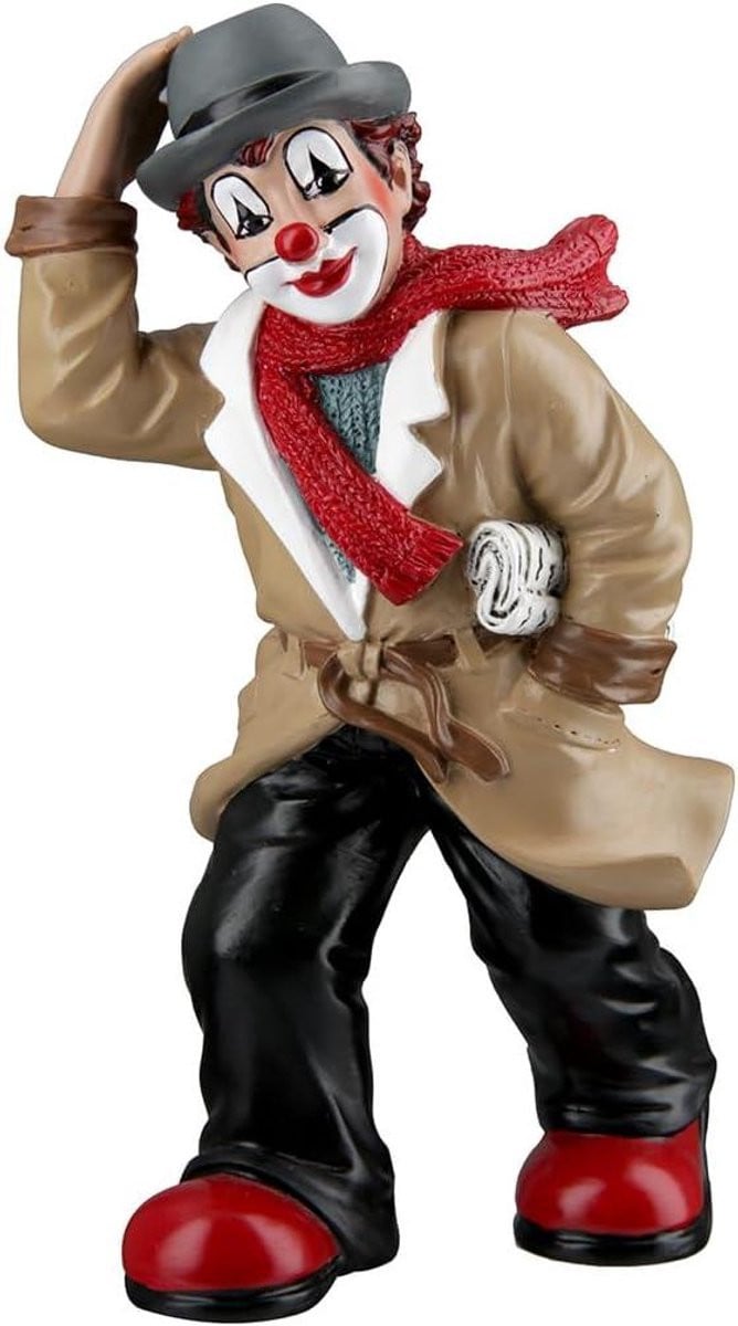 Decoratief Clown Figuur - Handbeschilderd Kunsthars Verzamelbeeldje - Meerkleurig - Hoogte: 15 cm