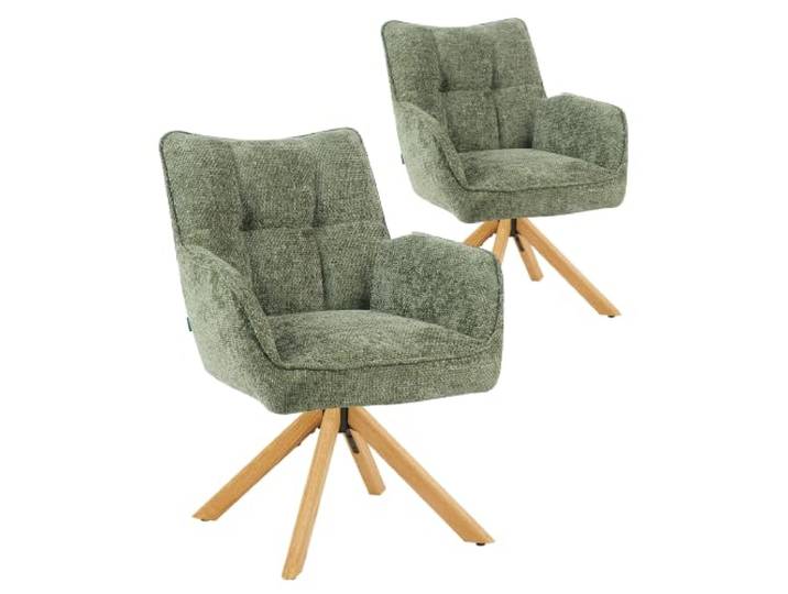 DUBI Möbel Esszimmerstuhl 31109-1B02/2B01 (Eiche Natur XL, Drehbar mit Rückstellfunktion & Kippfunktion, Grün)