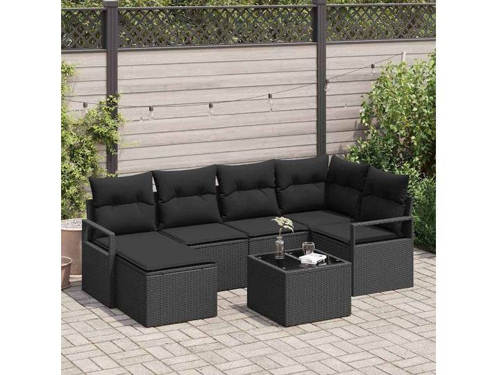 vidaXL Sofa Set 7 stk. Schwarz [Synthetisch]: Poly Rattan