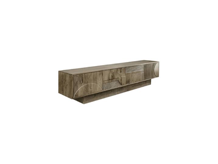 Grosses, massives Design Lowboard „Art Deco“ Mangoholz Grey Invicta Interiors
