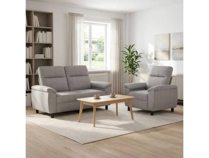 Sofa-Set 2 pcs Wolkengrau Stoff Modernes Design,Metallrahmen,Kissenrücken,Kunststoffbeine,Polyesterbezug,pflegeleicht