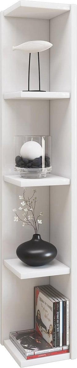Wit houten hoekrek voor boeken en decoratie