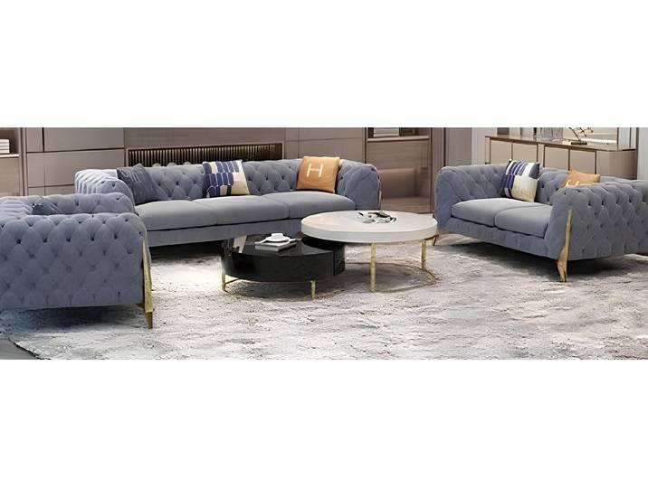 Xlmoebel Chesterfield-Sofa Elegante Samt Couchgarnitur im Chesterfield-Stil mit Sesseln, Couchgarnitur mit Sesseln, Hergestellt in Europa