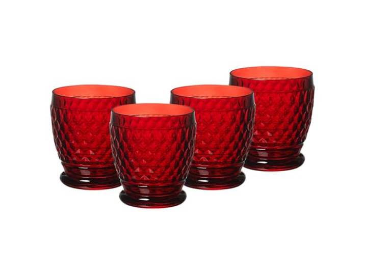 Villeroy & Boch Boston Coloured Becher Red 4er Set, 330 ml, Farbige Trinkgläser mit Facettenmuster, Becher aus Kristallglas für Heiß- und Kaltgetränke, Spülmaschinengeeignet, Rot