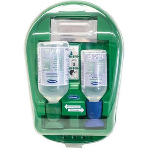 Actiomedic Augenspülung MediDrop II, NaCl & pH-neutral, Augenspülstation, Wandbox mit Halterung, 500 & 250 ml