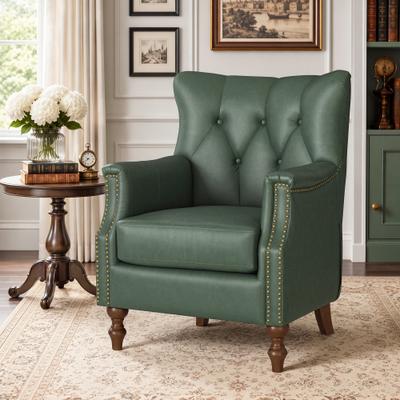 Velocisca "Traditional Leather Wingback Chair, Diamond Tufted Accent Armchair with Nailhead Trim for Living Room - 32""W x 29.5""D x 39.3""H"