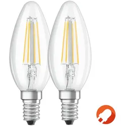 2er-Pack E14 OSRAM LED STAR FILAMENT Kerze Retrofit klar 4W wie 40W neutralweißes Licht