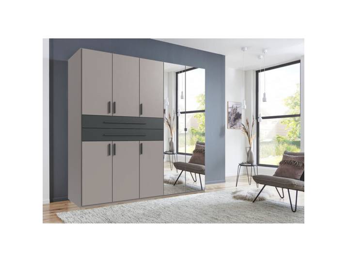 Kleiderschrank Stride Saharagrau, Rahmen + Abs. Grafit - Griffe Grafit Mischholz B 225 cm - Kleiderschrank