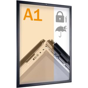 Sprintis Klapprahmen Security, 32 mm Profil, DIN A1, schwarz, Aluminium, wetterfest, abschließbar