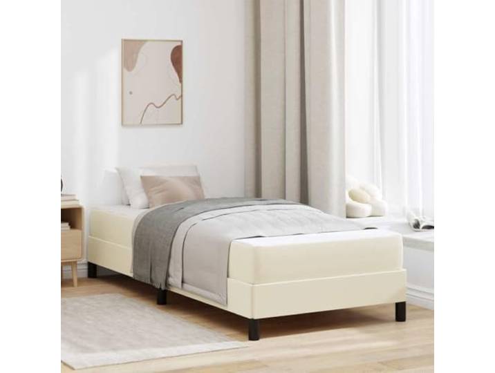 Stoffbezogenes Komfort Bettgestell mit Mehrzonen Unterstützung für moderne Bettrahmen mit Matratze Creme 100x200 cm Stoff Bettgestell mit Taschenfederkern Matratze Holz Lattenrost Einzelbett
