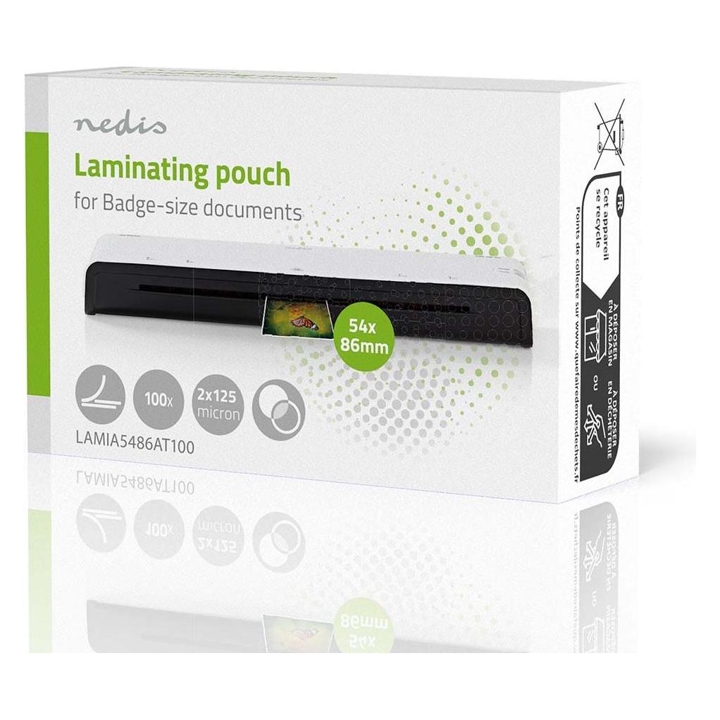Nedis Laminierfolie | 54x86mm | Dicke: 125 µm | verpackt zu: 100 Stück | PET | Transparent (54x86mm, 100 Stk., 125 µm) (LAMIA5486AT100)