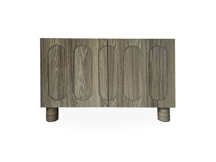 Petit buffet rétro-moderne avec portes sculptées l80cm chêne grisé