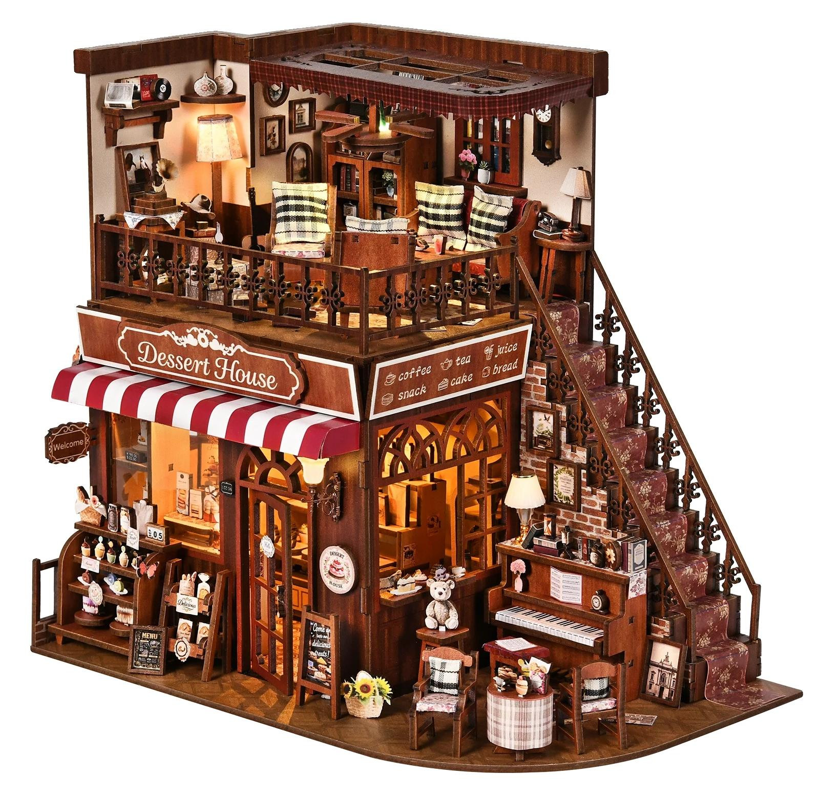 3D doe-het-zelf puzzelset Poppenhuis Bakkerij van hout, Bruin