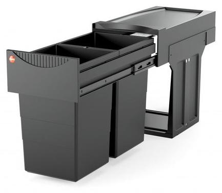 Einbau-Mülleimer - Küchen-Mülleimer - Mülltrennung - Voll ausziehbar - 2 x 15 Liter - Schwarz