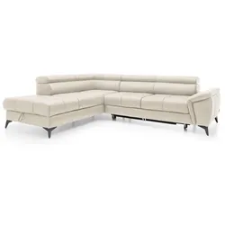 Ecksofa Mocca Leder Weiß Elfenbein