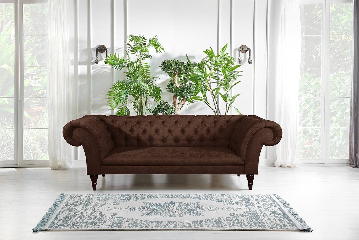 home24 Bank Callas 3-zits bruin microvezel B/D/H: 234 x 82 x 92 cm