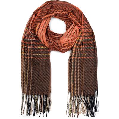 Strickschal STYLEBREAKER "Feinstrick Schal Zick-Zack gestreift", Damen, orange (orange, braun), Obermaterial: 100% Polyester PES., Modisch, Modetücher