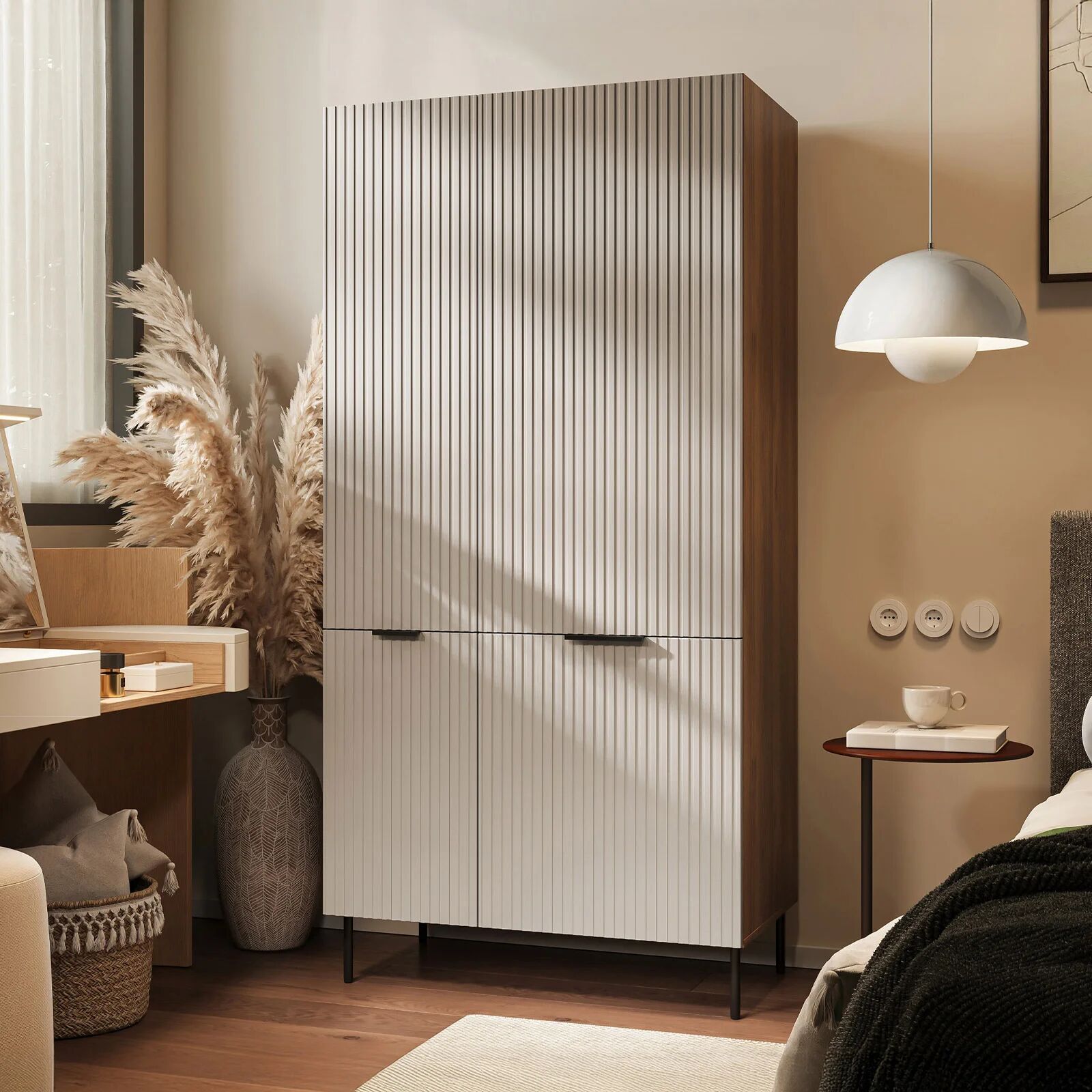 garneroarredamenti Armadio soggiorno 90x168h cm 4 ante beige cashmere noce Serenia