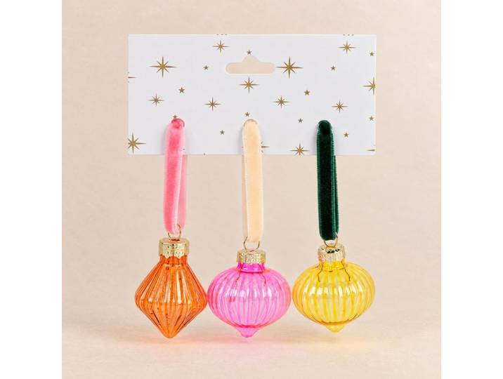 Set aus 3 dreifarbigen Weihnachtskugeln aus Glas