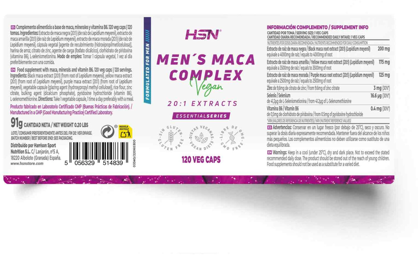 HSN Maca complex especial hombre - 120 veg caps - Especial Hombre - Cápsulas Vegetales - 120  Servicios