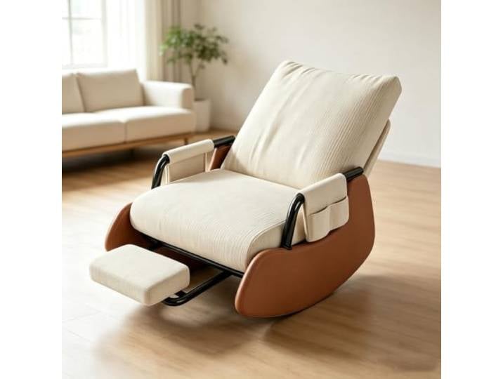 LCNDKF Polstersessel Schaukelnd – mit Ausziehbarer Beinablage Ergonomischer Schaukelstuhl mit ausziehbarer Fußstütze und Seitentasche für tägliche Entspannung.