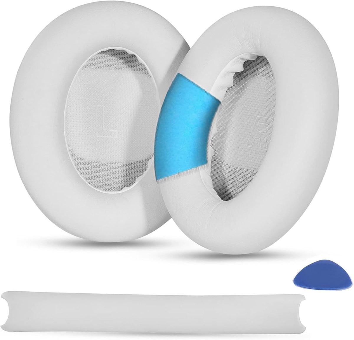 Oorkussens en hoofdband covers compatibel met Bose QuietComfort Ultra, wit, eiwitleder