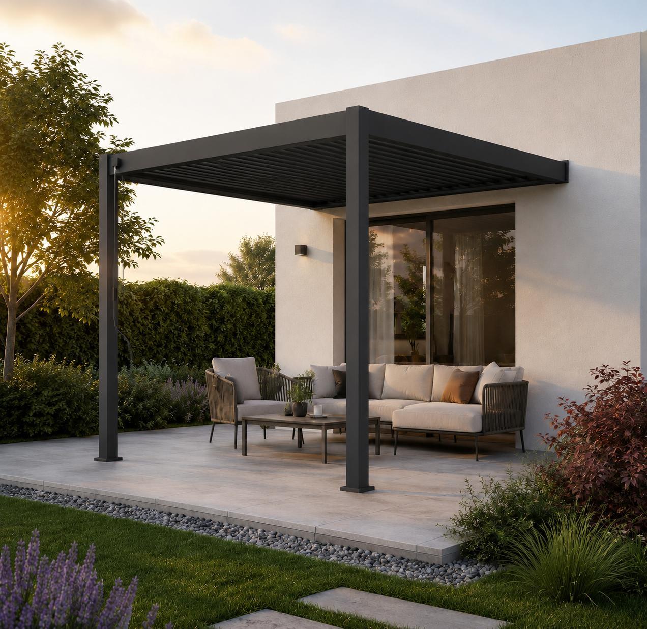 Weide Classic Wand-Pergola Aluminium 3x3m mit Lamellendach anthrazit