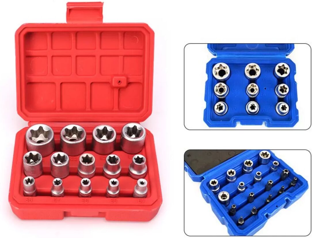 INF 14-teiliges E-Type Steckschlüssel-Set – Chrom-Vanadium-Stahl, Rändelgriff, Sicheres rotes Etui
