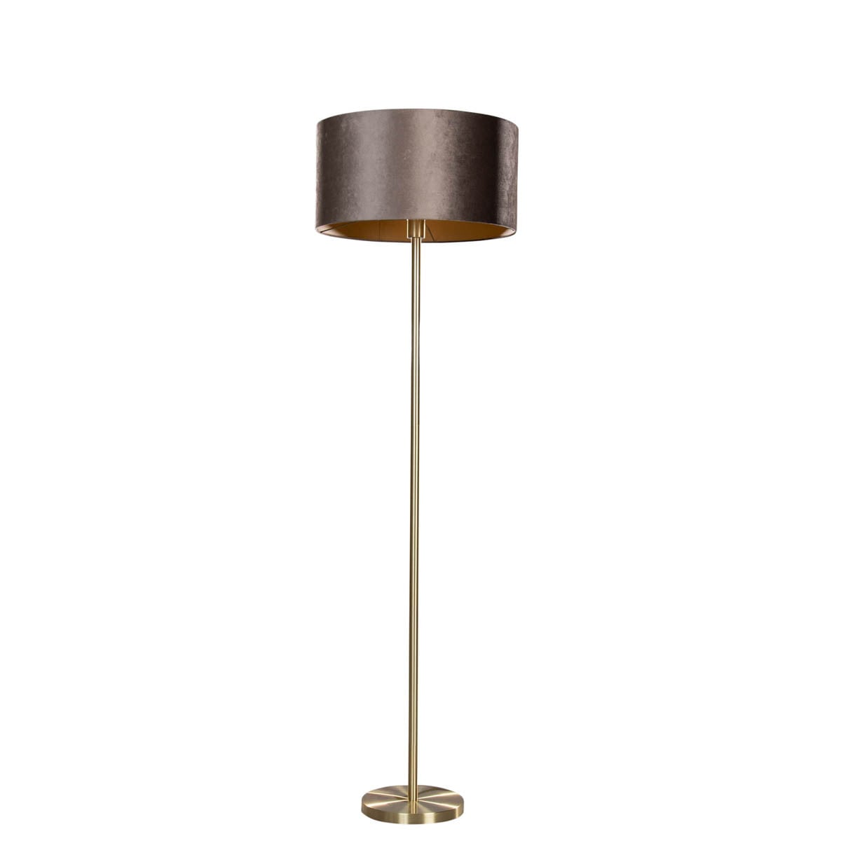 Qazqa Vloerlamp messing met bruine velours kap