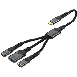 PowerGuard 3-in-1 USB-C Hub mit USB-A, USB-C, 60W PD Charging (USB-C, 3 Ports), Dockingstation + USB Hub, Schwarz, Grau