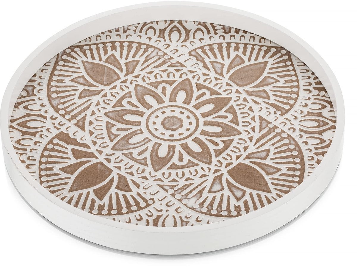 Dailygoods Rond Houten Dienblad met Uniek Boho Ontwerp
