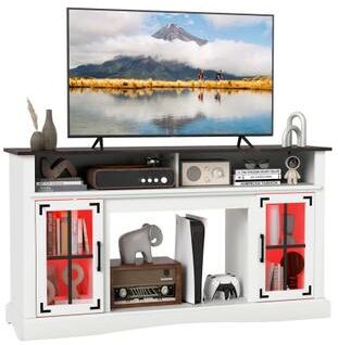 Costway TV Stand with LED Lights and Remote Control-White