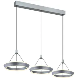 Hängeleuchte Pendellampe Alu Ring Esszimmerleuchte Höhe verstellbar grau opal titan, Metall, LED 36W 1000lm warmweiß, LxBxH 97,5x30,4x180 cm