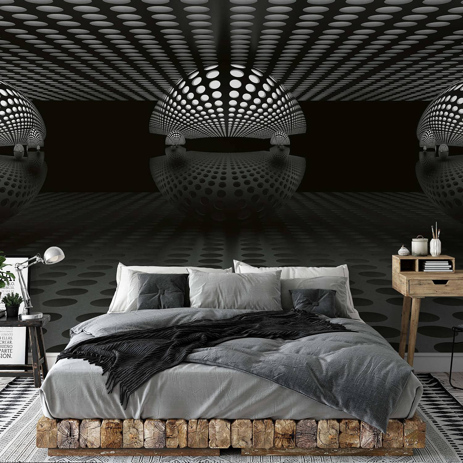 home24 Abstract 3D Sphere Fotobehang - Zwart - 3 x 2 m