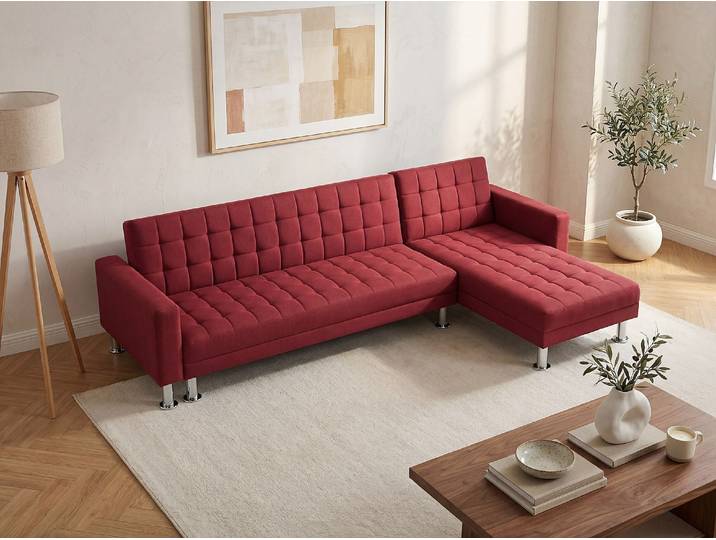 Ecksofa mit Schlaffunktion - Ecke wechselbar - Stoff - Rot - WILLIS II