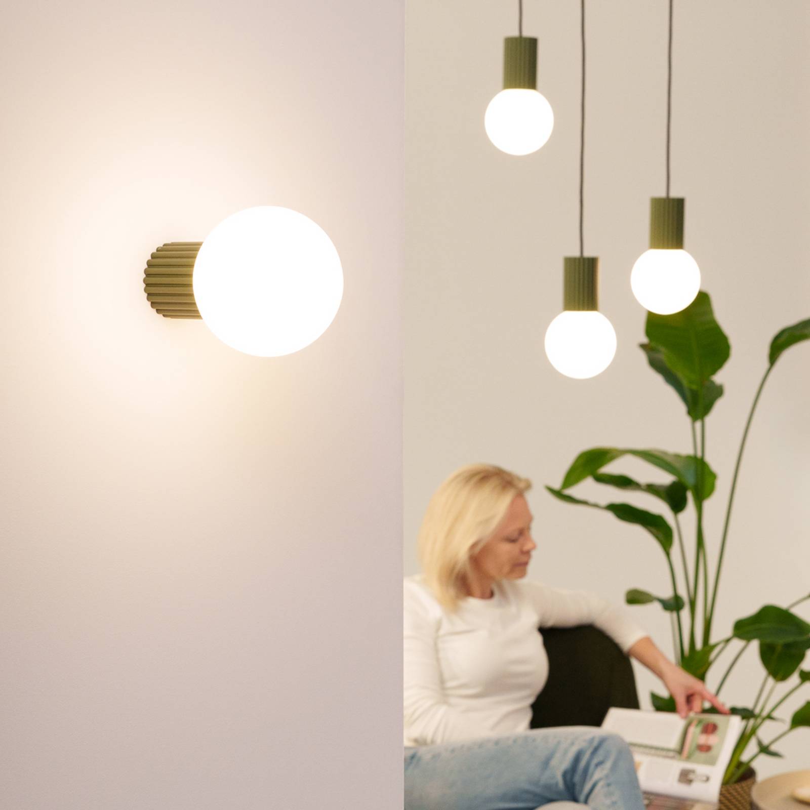 Wandlampe ORBI SOLLUX LIGHTING, dimmbar, grün, für Badezimmer, Aluminium, Wandleuchte, Wandlampe Bad