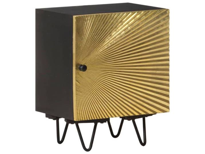 Table de chevet - Manguier massif - 40x30x50cm - Porte en laiton - Style contemporain