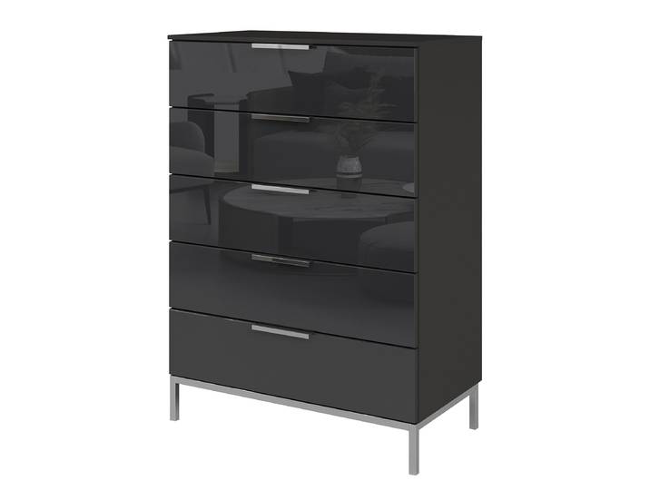 Commode Flipp en verre avec piètement 80cm Noir/Noir/Argenté