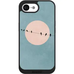 Nivocase Handyhülle für Apple iPhone 16e Hülle NIVOpure Case Schwarz Mond Vogel türkis (Apple iPhone 16e), Smartphone Hülle, Schwarz, Türkis