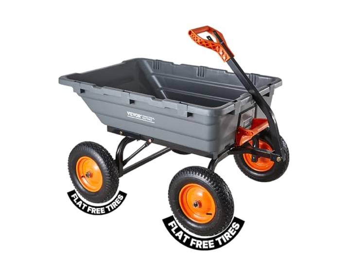 Chariot de Jardin Basculant 680 kg Chariot à Benne Basculante en Polypropylène pour Transport de Plantes Terre Récoltes\, avec Basculement Rapide 90°\, Poignée 2 en 1\, Essieu Directionnel 270°