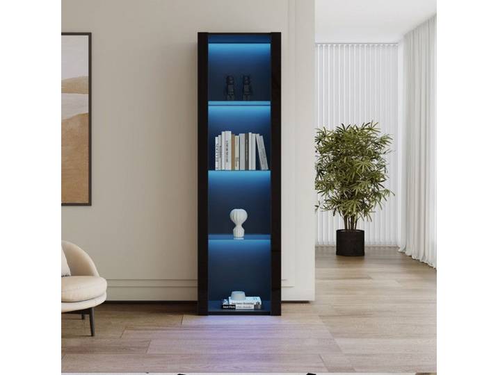 Luscriate - Vitrine en verre LED design moderne 3 étagères en verre et éclairage intégré 55x38x166 cm noir