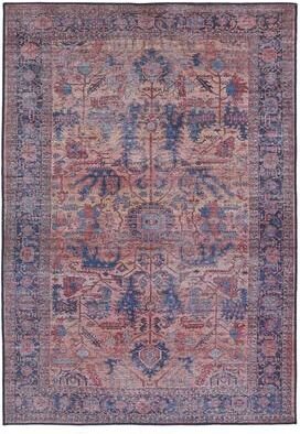 Juniper Home Ainsworth Machine Washable Medallion Blue/ Pink Area Rug