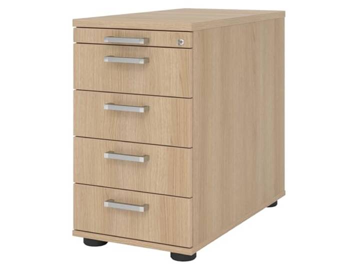 bümö Schreibtisch Schrank abschließbar, Schubladenschrank Holz in Eiche, Container mit Schubladen - Schubladen Schrank Büro, Schreibtisch Container od. Schreibtisch Kommode mit Chromgriffe