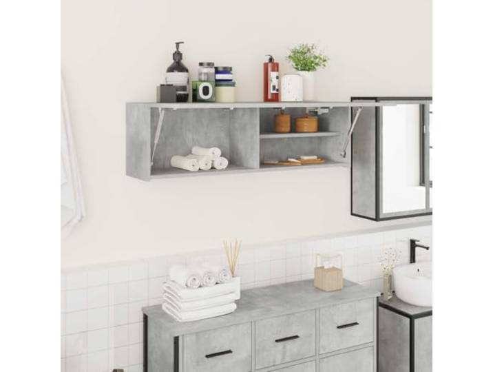 HEFZGDB Bad-Wandschrank Betongrau 100x25x30 cm Holzwerkstoff mit Gasdruckfeder, Stauraum Lösung für Badezimmer und Küche, Wandmontage Möbel mit Feuchtigkeitsbeständig Design