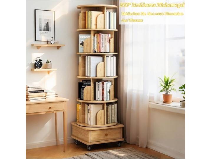 SENVIRO Bibliothèque rotative 360° 6 niveaux 173 x 46 cm MDF à roulettes