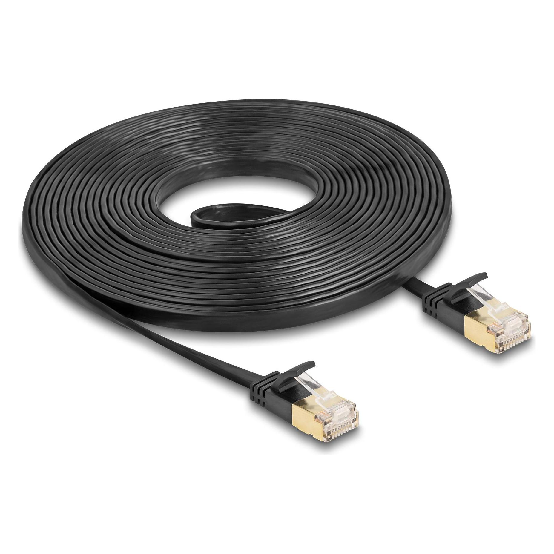 Delock RJ45 Netzwerkkabel Cat.6A Stecker zu Stecker mit robuster Rastnase und Cat.7 Rohflachbandkabe (U/FTP, CAT7, 5 m) (80348)