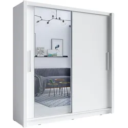 SCHWEBETÜRENSCHRANK FRISKA 154,4/214,4/62cm 2-türig mit Spiegel Weiß