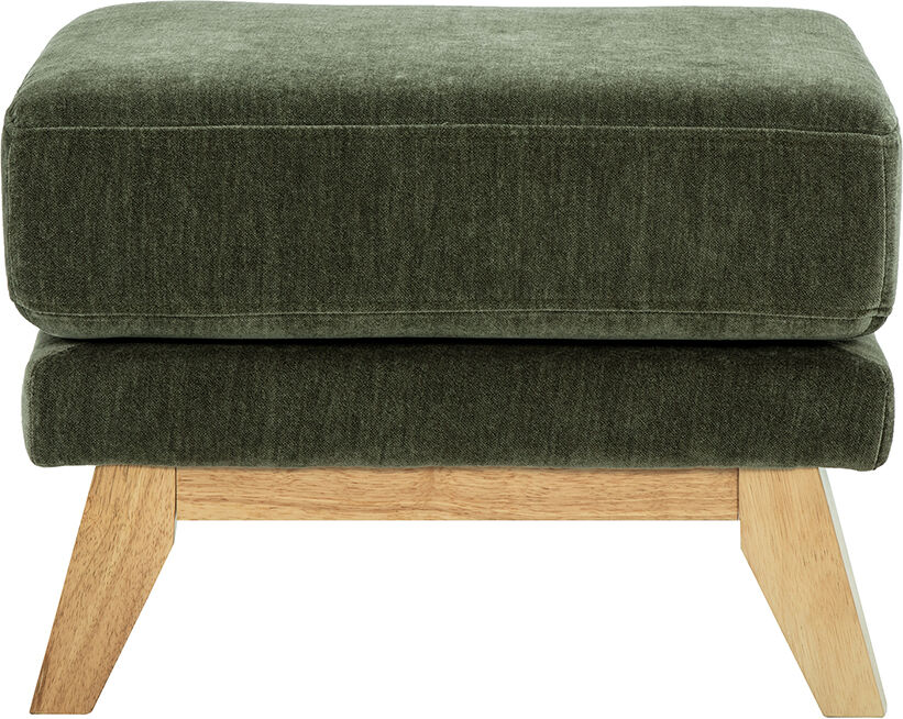 Miliboo Skandinavischer Fußhocker aus Stoff in Khakigrünem Samteffekt und hellem Holz OSLO